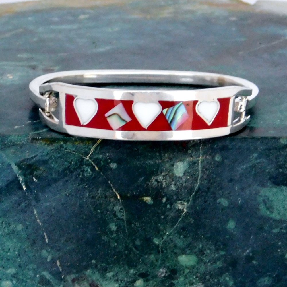 SOLD----Mexican Bracelet Child's Hearts Alpaca Silver K02